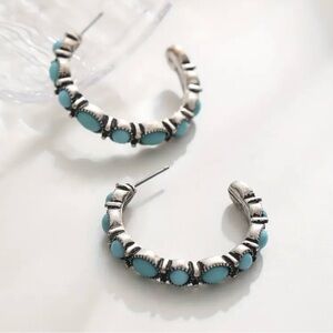 NWOT - Elegant Silver and Turquoise Hoop Earrings